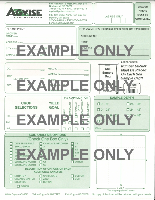 Soil Submission Form, Conventional 1 Sample